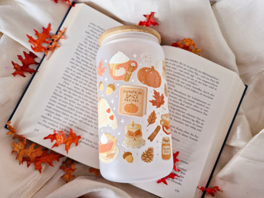 Trinkgefäß für Buchliebhaber | Bookish Trinkglas | Autumn Glass Tumbler | Herbstglas | Pumpkin Spice