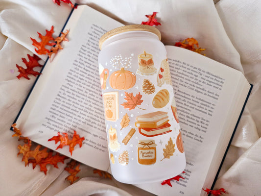 Trinkgefäß für Buchliebhaber | Bookish Trinkglas | Autumn Glass Tumbler | Herbstglas | Pumpkin Spice