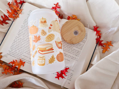 Trinkgefäß für Buchliebhaber | Bookish Trinkglas | Autumn Glass Tumbler | Herbstglas | Pumpkin Spice
