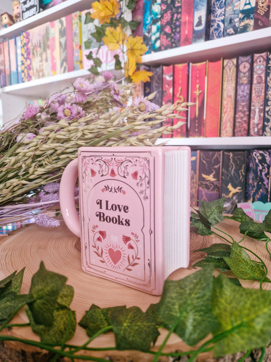 Tasse | Buchtasse  | I Love Books Pink Book Shaped Mug