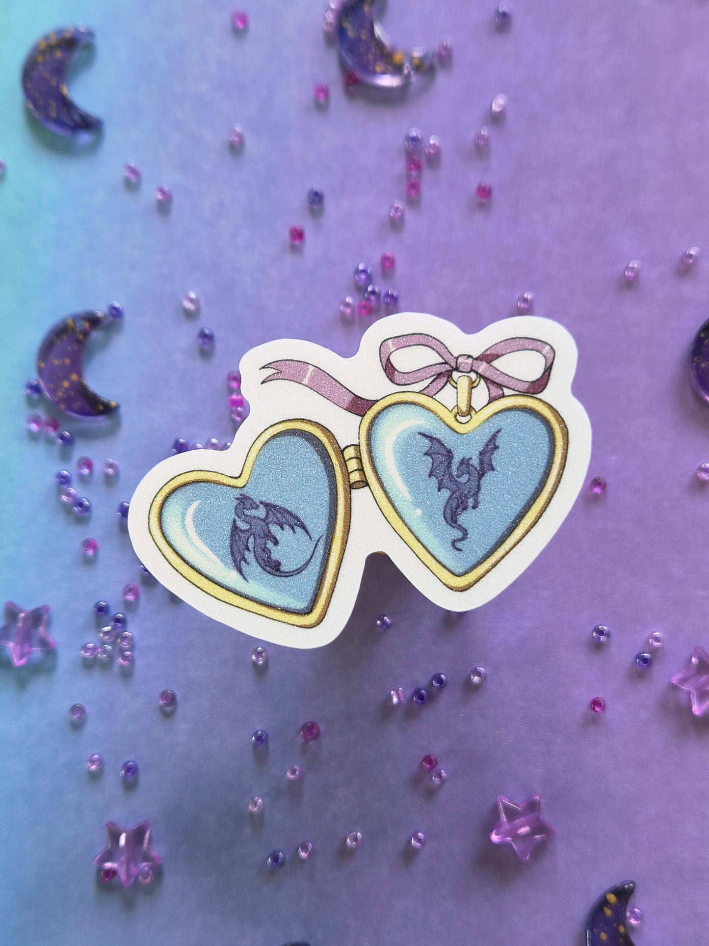 Dragon Lover Heart Pendant | Vinyl Sticker mit Glitzereffekt  | Stickers for book journal, notebook, e-reader and laptop