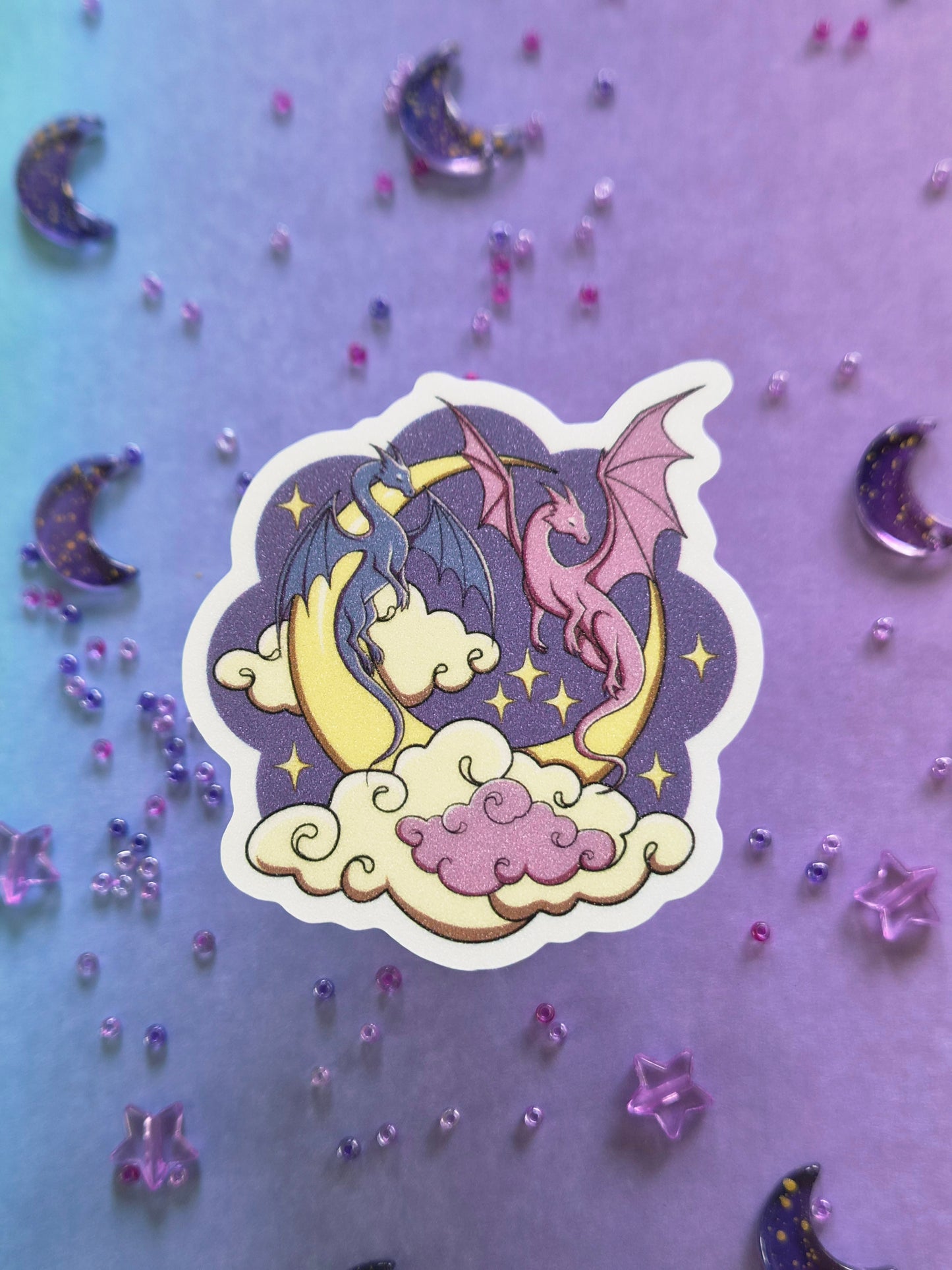 Moon Dragon 'Lunar & Nyxa' | Vinyl Sticker mit Glitzereffekt | Stickers for book journal, notebook, e-reader and laptop