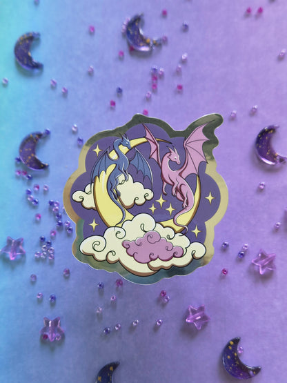 Moon Dragon 'Lunar & Nyxa' | Vinyl Sticker mit Spiegeleffekt in silber | Stickers for book journal, notebook, e-reader and laptop