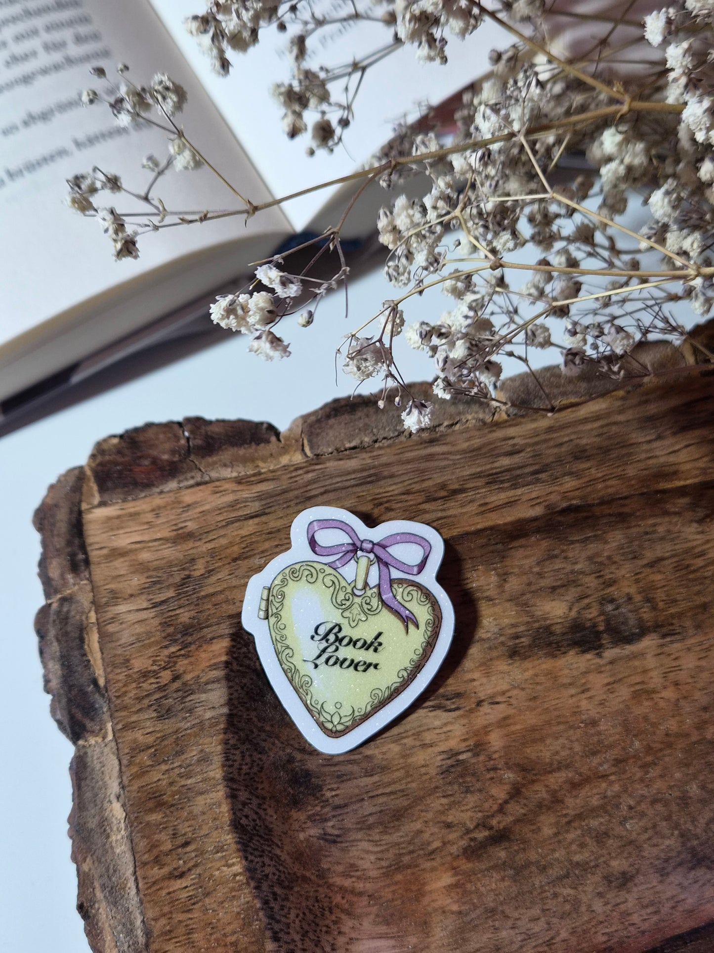 Book Lover Heart Pendant | Vinyl Sticker mit Glitzereffekt  | Stickers for book journal, notebook, e-reader and laptop