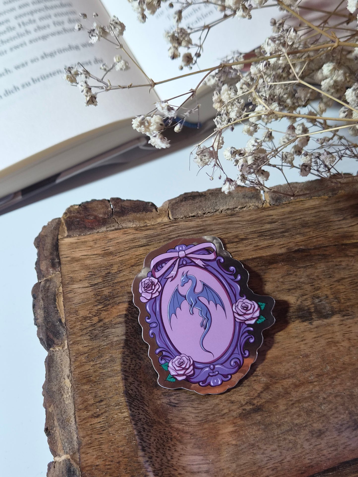 Dragon Frame | Vinyl Sticker mit Spiegeleffekt in silber | Stickers for book journal, notebook, e-reader and laptop
