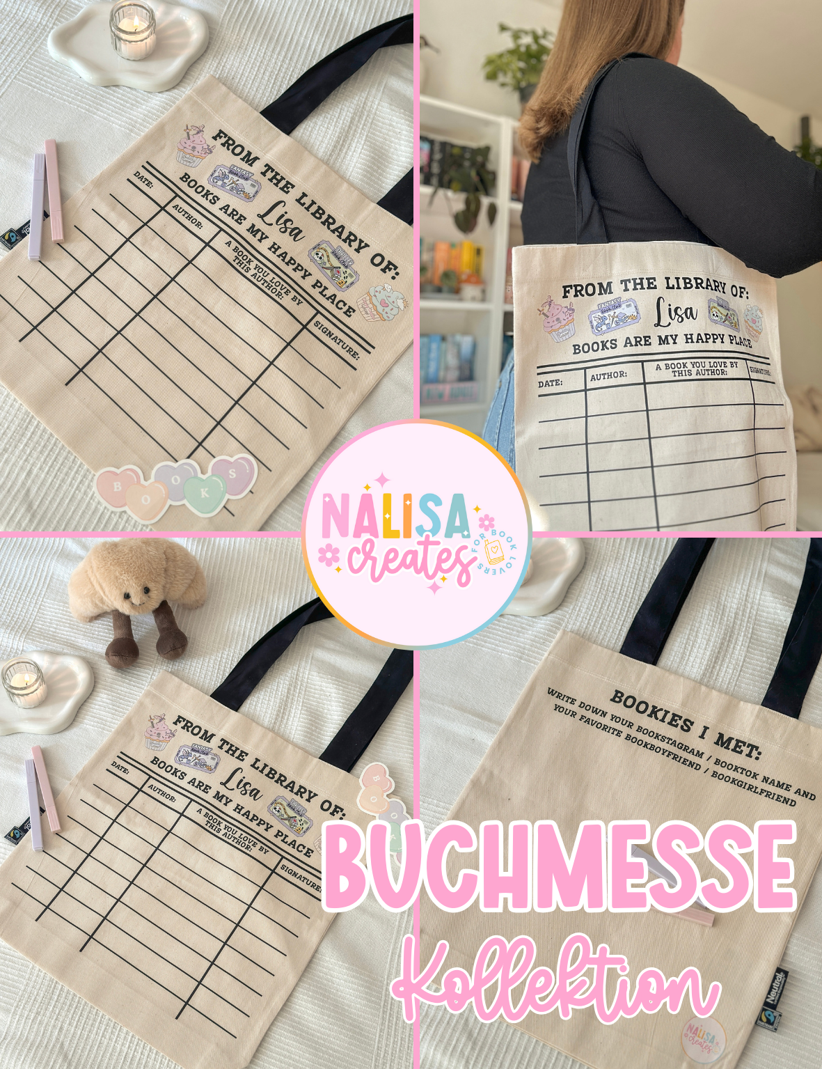 Buchmesse Kollektion für Bookies | Personalisierte Tasche für Buchliebhaber und NFC - Tag Taschenanhänger