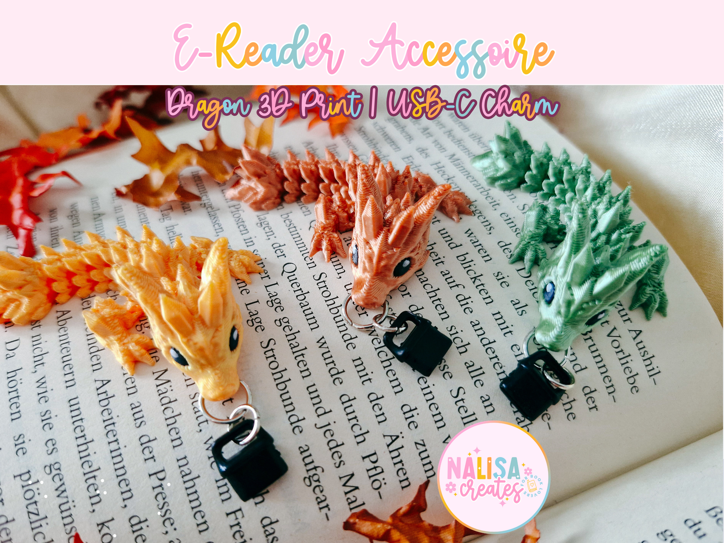 Charm-Anhänger für Ebook-Reader | 3D Druck Drache | Kindle Accessoire