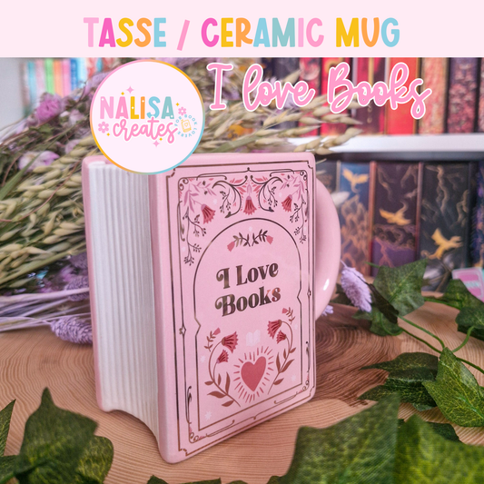 Tasse | Buchtasse  | I Love Books Pink Book Shaped Mug