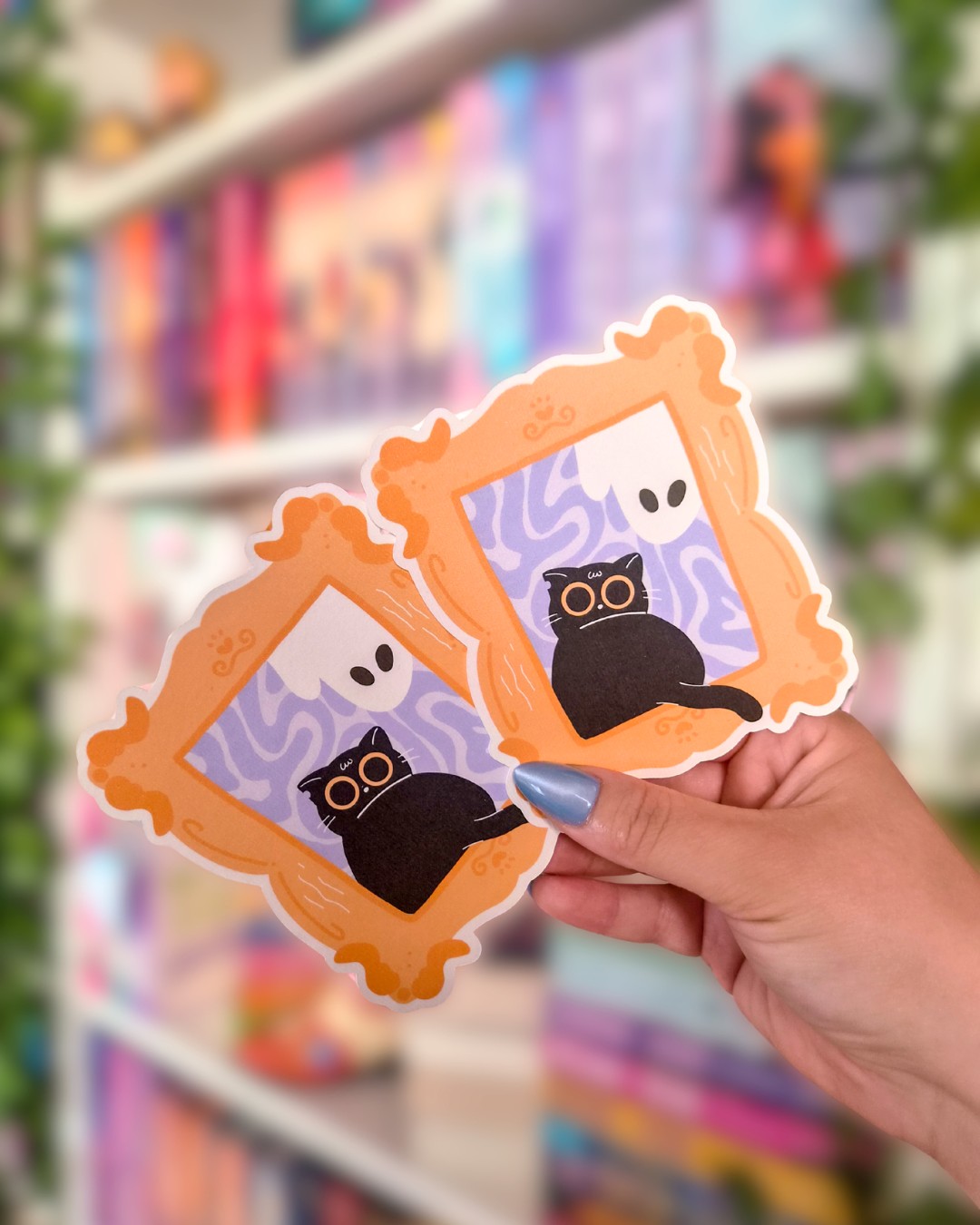 Lesezeichen - Black Kitty and Cute Ghost | Herbst | Süßes Halloween Lesezeichen