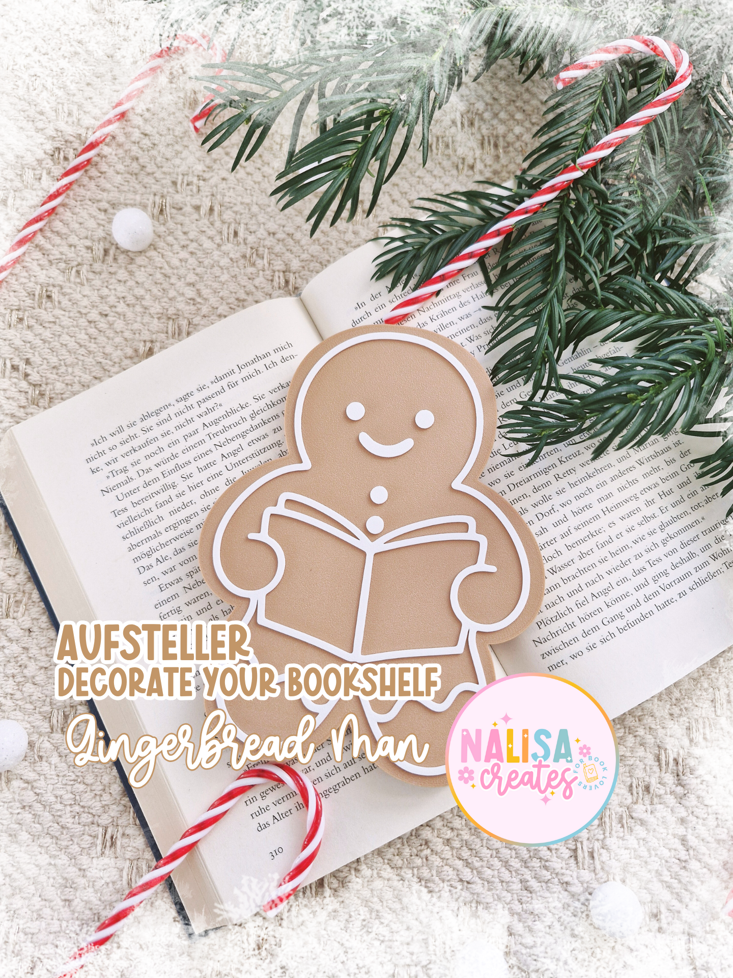 Gingerbread Man Aufsteller | Deko fürs Bücherregal | 3D-Druck | Deko Weihnachten