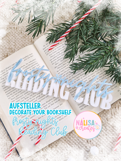 Frosty Nights Reading Club Aufsteller | Deko fürs Bücherregal | 3D-Druck Deko | Weihnachten
