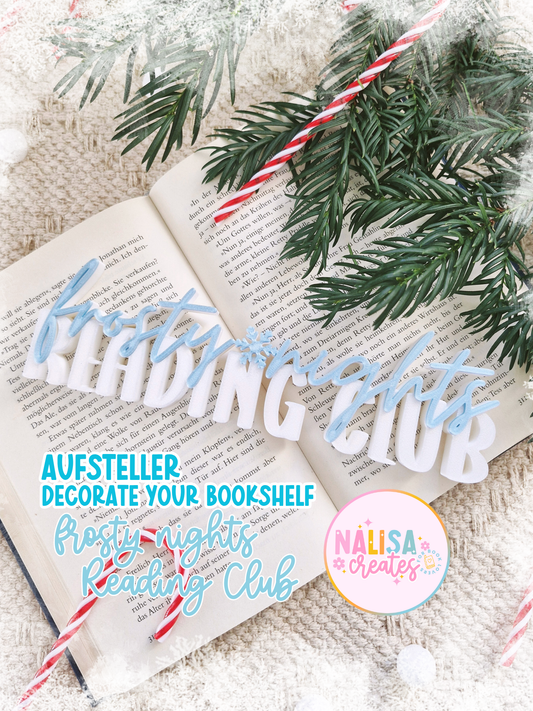 Frosty Nights Reading Club Aufsteller | Deko fürs Bücherregal | 3D-Druck Deko | Weihnachten