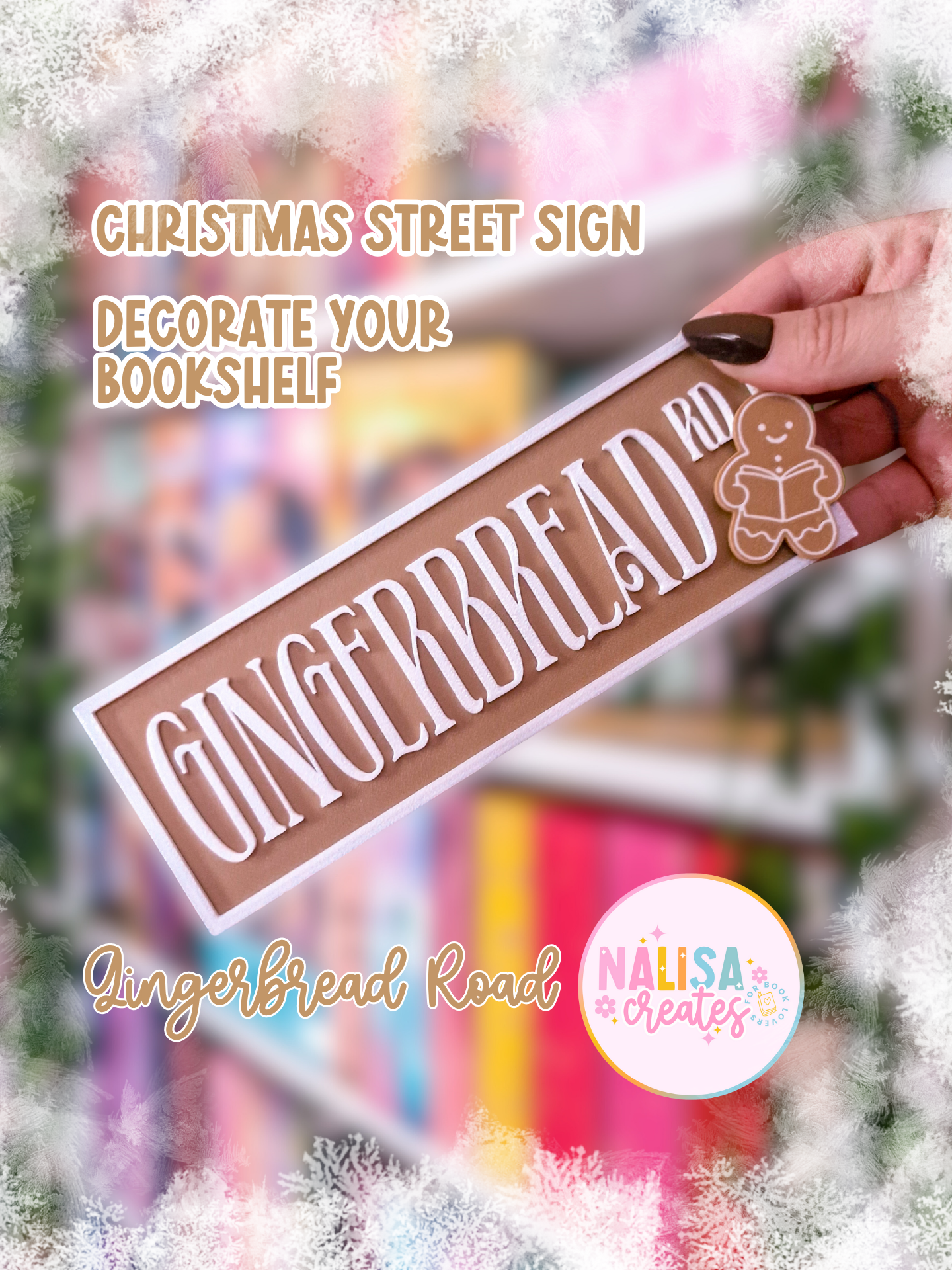 Christmas Street Sign – Gingerbread Road | Deko fürs Bücherregal | 3D-Druck