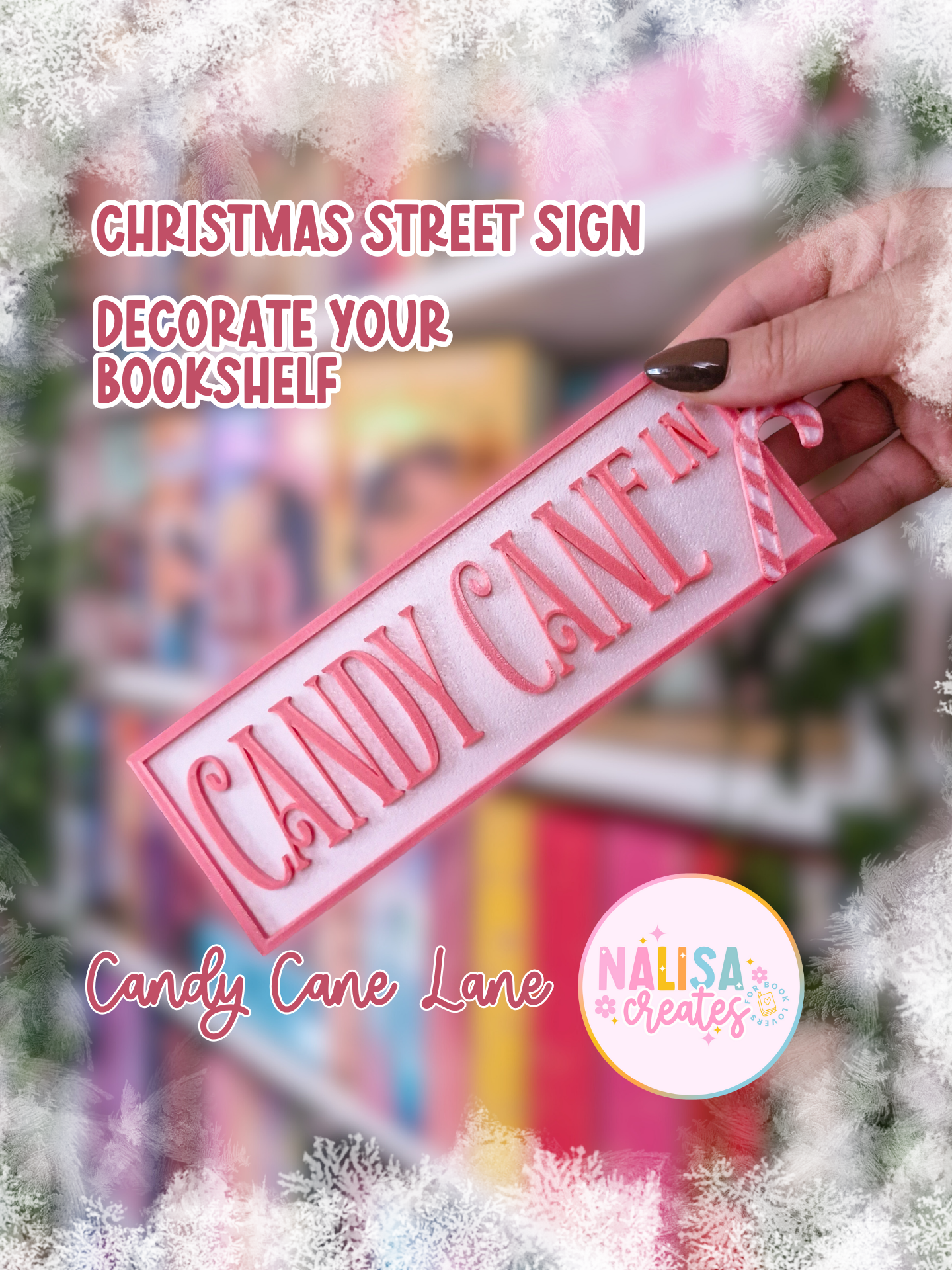 Christmas Street Sign – Candy Cane Lane | Deko fürs Bücherregal | 3D-Druck