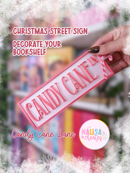 Christmas Street Sign – Candy Cane Lane | Deko fürs Bücherregal | 3D-Druck