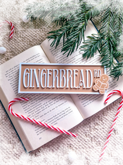 Christmas Street Sign – Gingerbread Road | Deko fürs Bücherregal | 3D-Druck