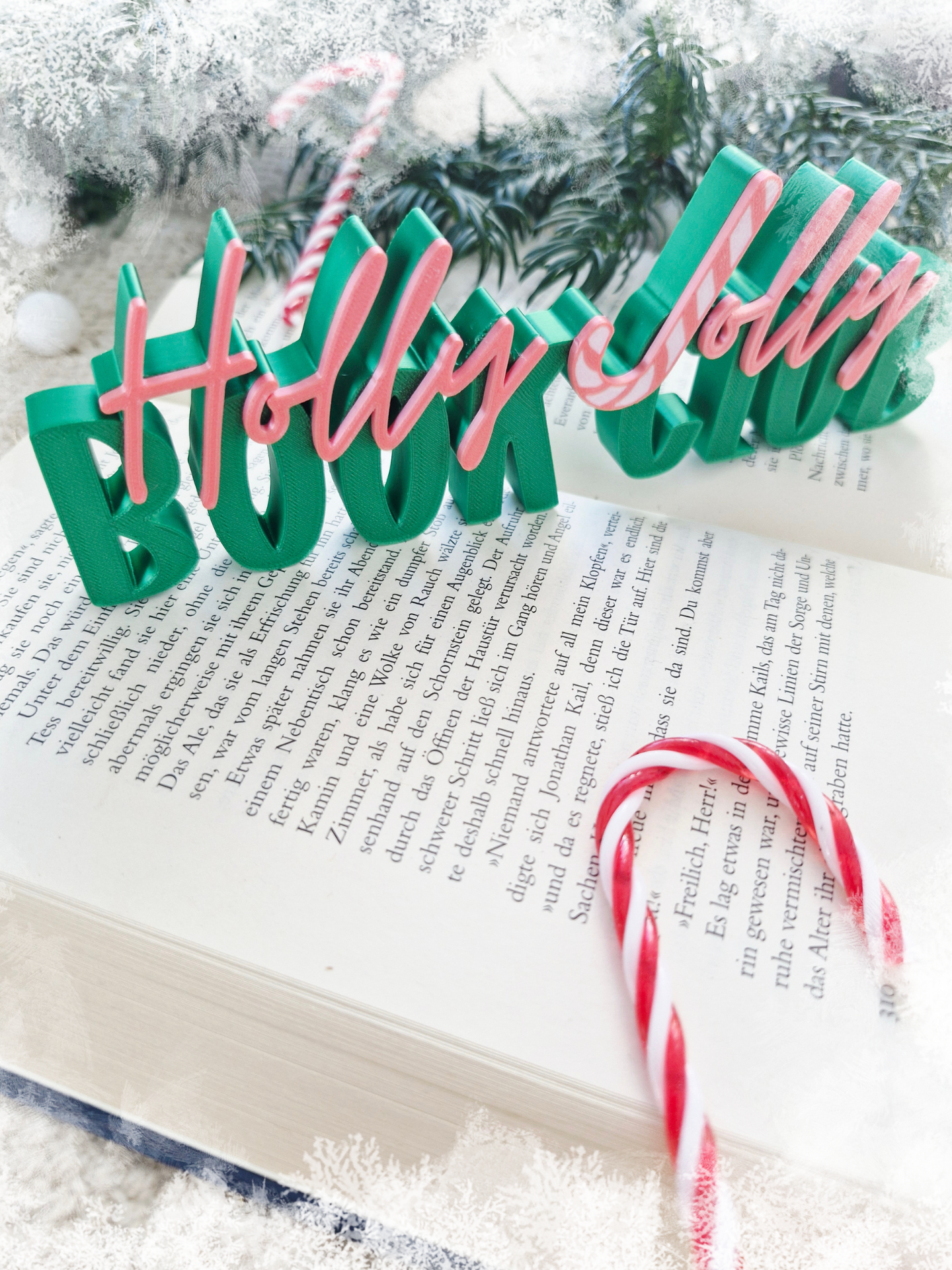 Holly Jolly Book Club Aufsteller | Deko fürs Bücherregal | 3D-Druck | Deko Weihnachten