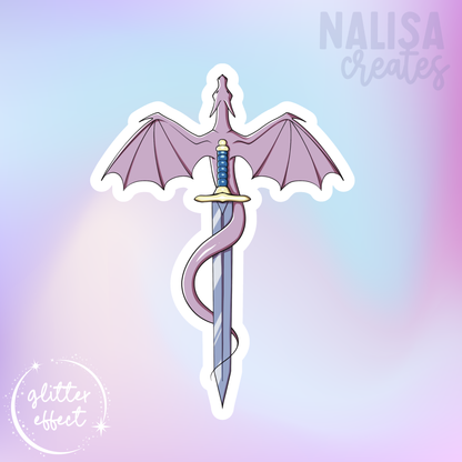 Dragon and Sword | Vinyl Sticker mit Glitzereffekt  | Stickers for book journal, notebook, e-reader and laptop