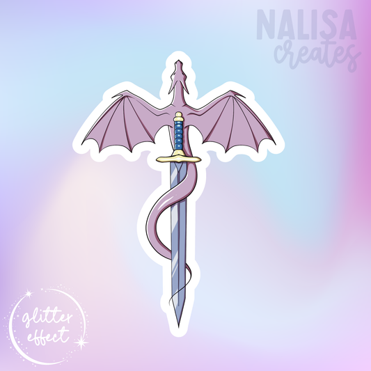 Dragon and Sword | Vinyl Sticker mit Glitzereffekt  | Stickers for book journal, notebook, e-reader and laptop