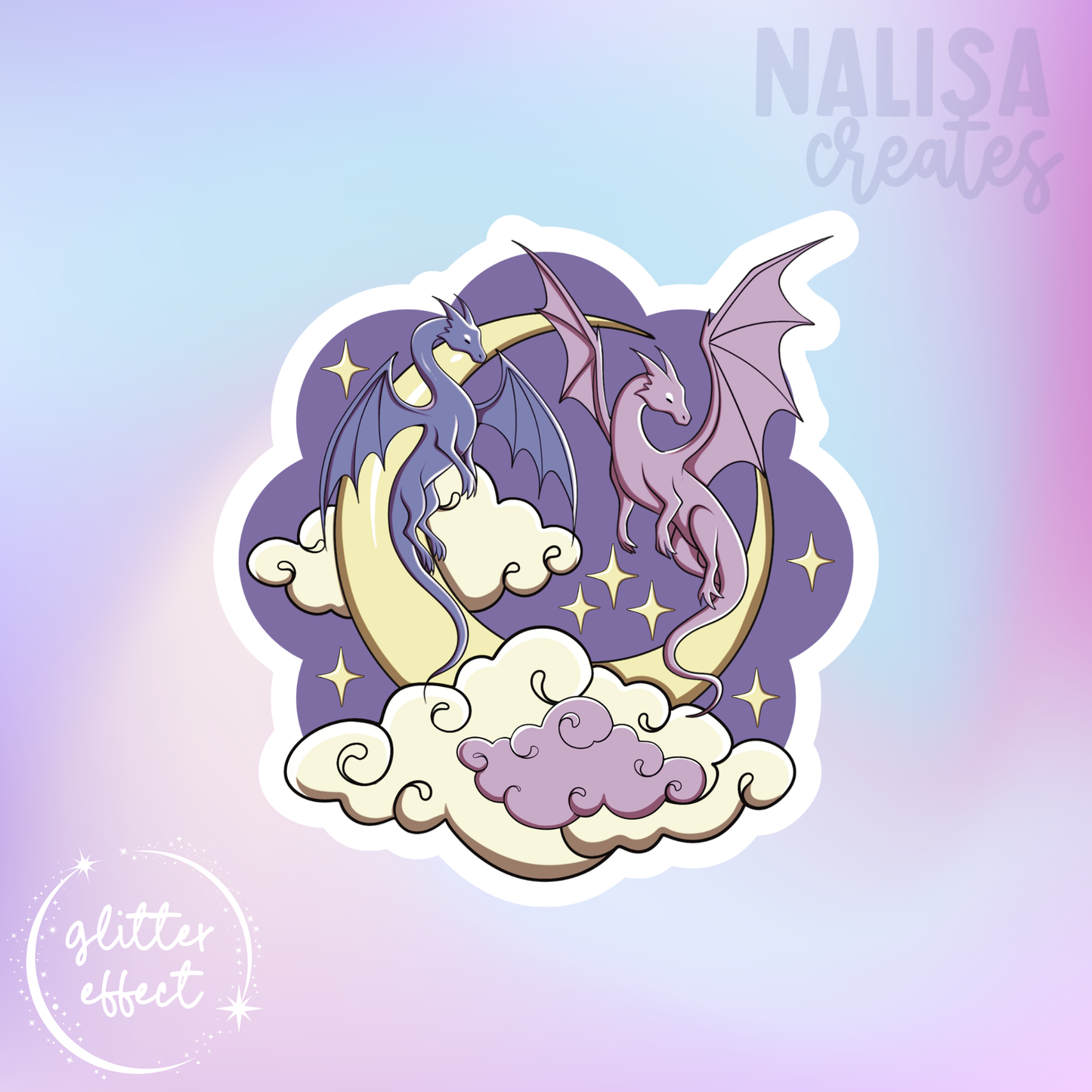 Moon Dragon 'Lunar & Nyxa' | Vinyl Sticker mit Glitzereffekt | Stickers for book journal, notebook, e-reader and laptop