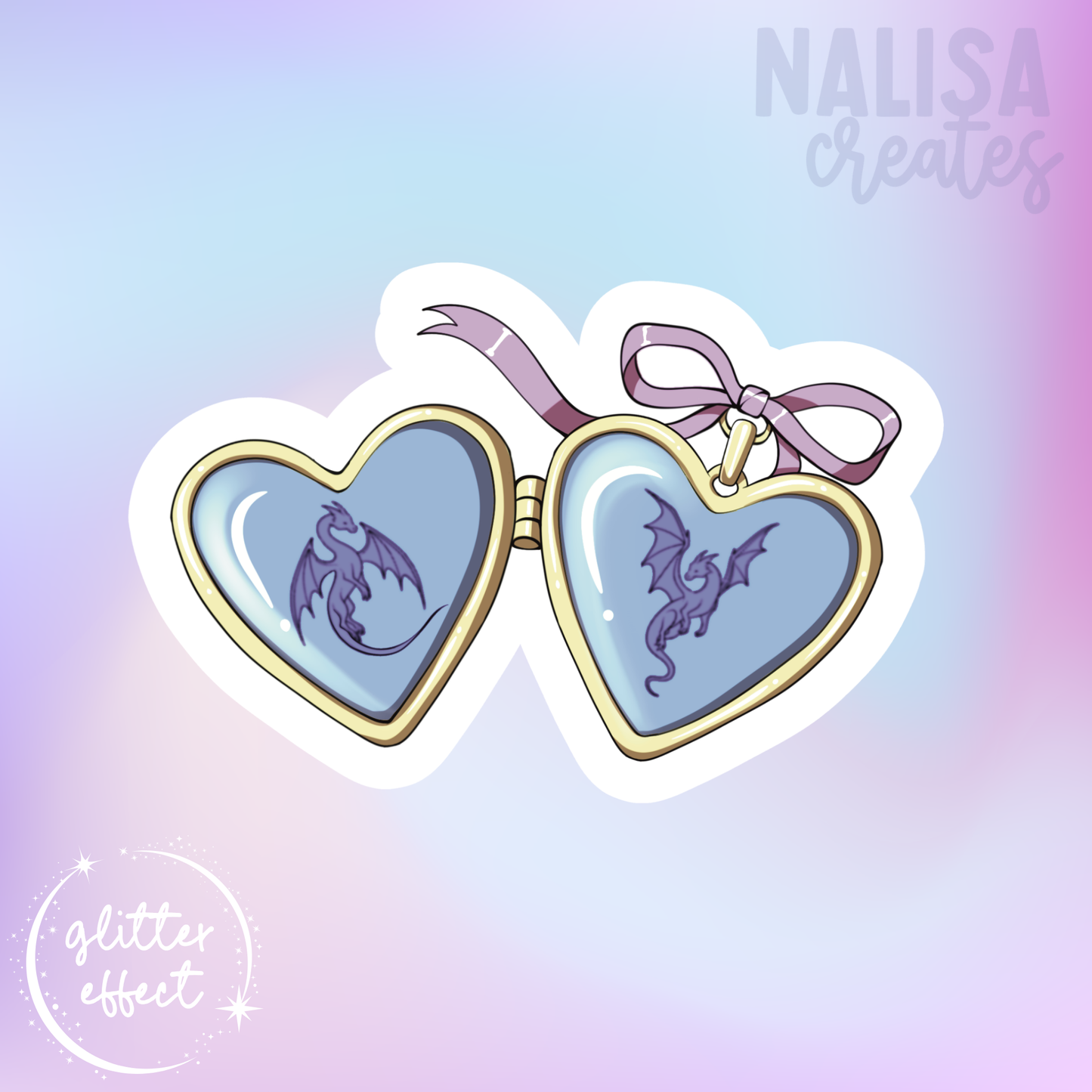Dragon Lover Heart Pendant | Vinyl Sticker mit Glitzereffekt  | Stickers for book journal, notebook, e-reader and laptop