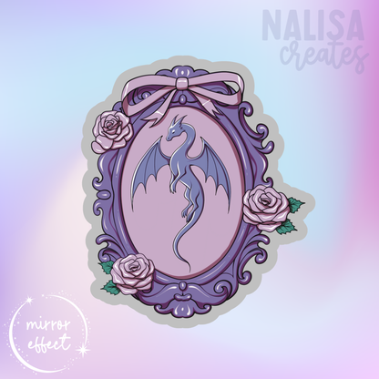 Dragon Frame | Vinyl Sticker mit Spiegeleffekt in silber | Stickers for book journal, notebook, e-reader and laptop
