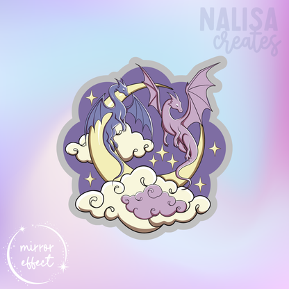 Moon Dragon 'Lunar & Nyxa' | Vinyl Sticker mit Spiegeleffekt in silber | Stickers for book journal, notebook, e-reader and laptop