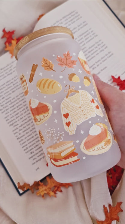 Trinkgefäß für Buchliebhaber | Bookish Trinkglas | Autumn Glass Tumbler | Herbstglas | Pumpkin Spice